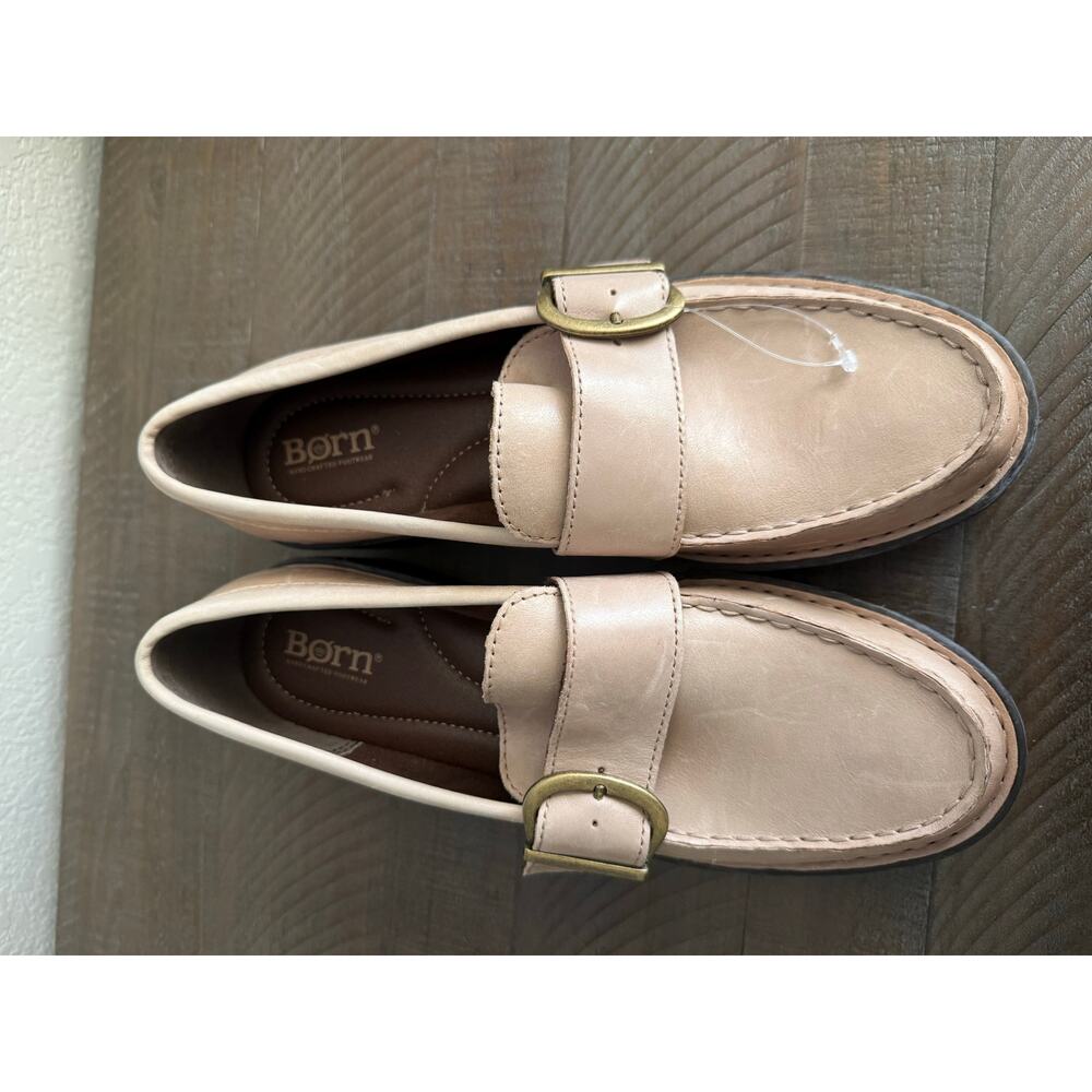 Born Pink-Tan Leather Lug Sole Loafers with Buckle - Picture 4 of 9